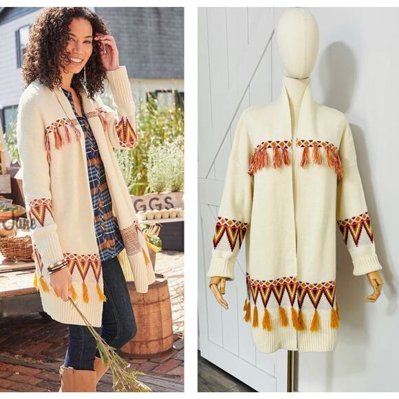 Matilda Jane Women’s Size M Gingersnap Cardigan Sweater Ivory Open Front Tassels - Picture 1 of 12